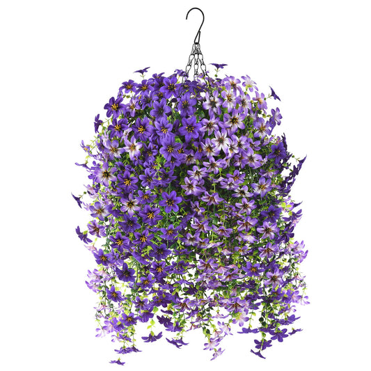 INQCMY Artificial Fake Hanging Plants Flowers Basket for Spring Outdoor Outside Decoration,UV Resistant Faux Silk Flower in Planter for Home Patio Porch Balcony Garden Yard Decor(Mixed Color)