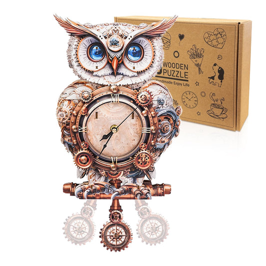 Cutywood 3D Puzzles for Adults Clock-Mechanical Owl Design Model Kit-Mechanical DIY Pendulum Clock with Roman Numerals-Desk Home Office Decor Personalized Gift for DIY Lovers