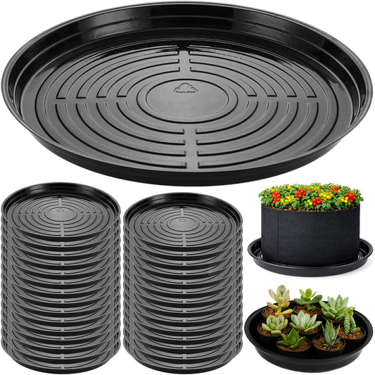 30 Packs 20" Extra-Large Plant Saucers for Indoor Outdoor Use Heavy Duty Plastic Plant Plate Dish for Planter Bulk Round Flower Pot Drip Trays to Catch Water 4 to 20 Inch, Black