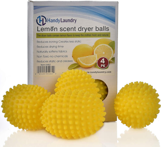 Skiennix Lemon Scented Dryer Balls - Natural Fabric Softener Alternative | 4-Pack for Soft, Fresh Laundry