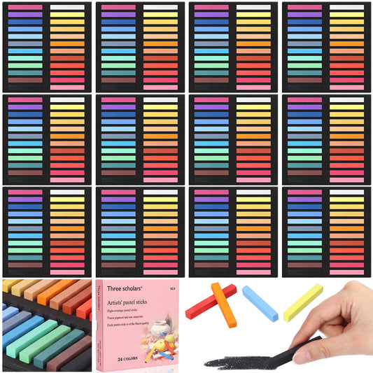Watersay 288 Pcs Soft Pastels for Artists Color Pastels Set Square Chalk Sticks 12 Boxes 24 Assorted Colors Art Drawing Painting Supplies for Parties, Donations, 60 mm