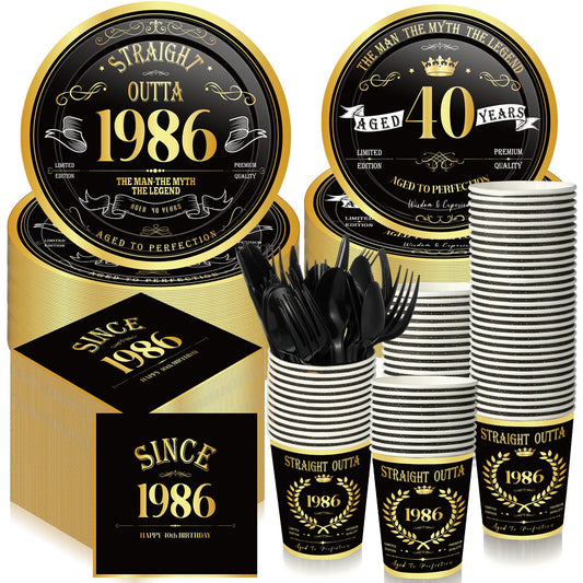 Pickmesh 240 Pcs 30th Black Back in 1995 Birthday Decorations Birthday Party Tableware Set Vintage Party Dessert Plates Napkins Forks Gold Dinnerware Favors for Men Service 30 Guests