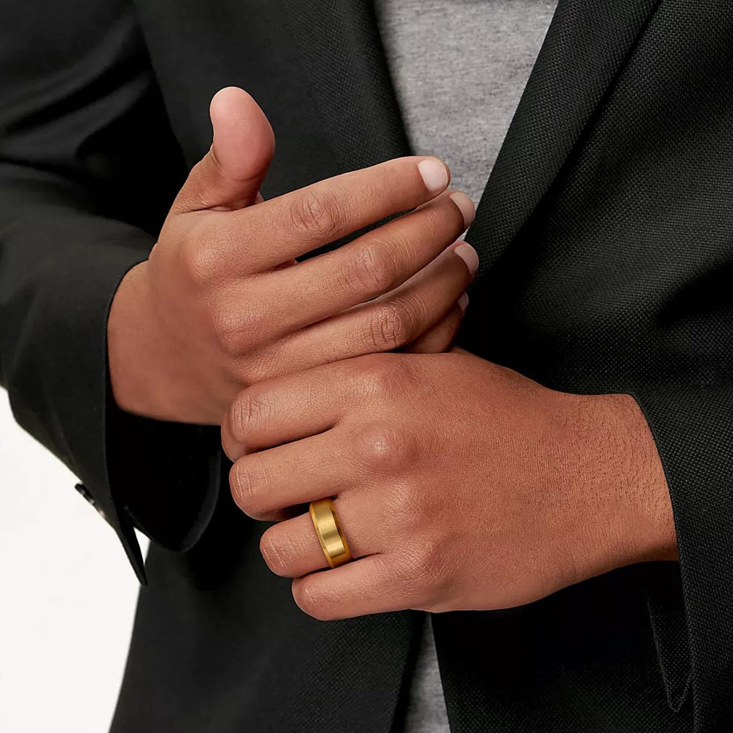 Jstyle Stainless Steel Rings for Men Women 8MM Wedding Band Rings Matte Surface - Beveled Polished Edge Mens Ring Size 6.5 18K Gold Plated Ring for Men