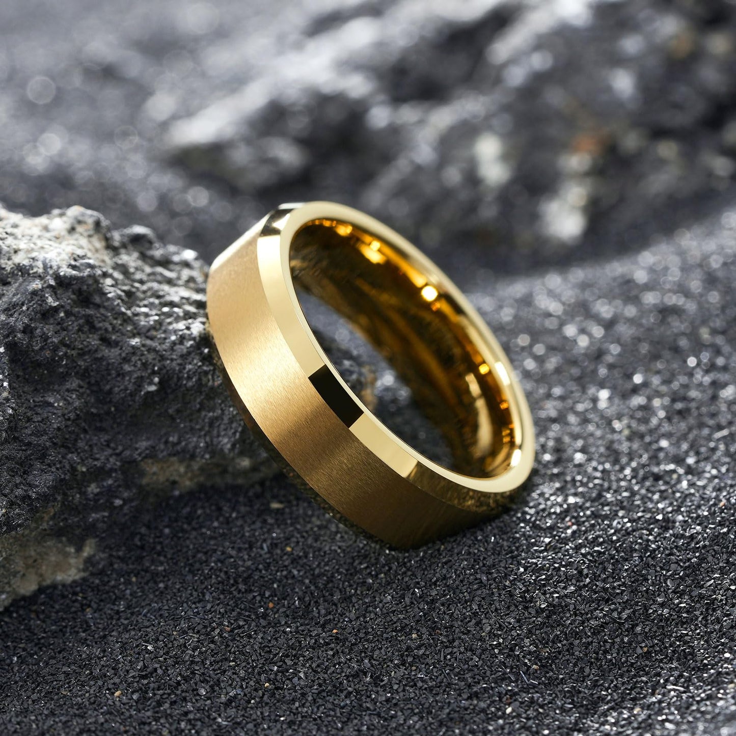 King Will 7mm Basic Tungsten Rings For Men Gold Wedding Band Polished Edge Brushed Matte Promise Ring Comfort Fit (Size 10)