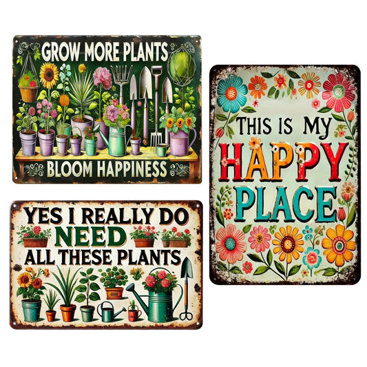 AZY 3-Piece Vintage Garden Signs Set – Inspirational Metal Garden Decor for Yard & Patio, Rustic Gardening Essentials with Grow & Bloom Quotes.