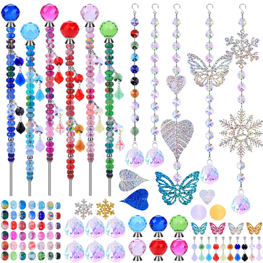 VICTLOV Crystal Suncatcher Making Kit, 340 Pieces with Beads, Snowflakes, Butterflies, Glass Balls for Garden Decoration, DIY Outdoor Hanging Ornaments (340Pcs Crystal Ball+Pendant)