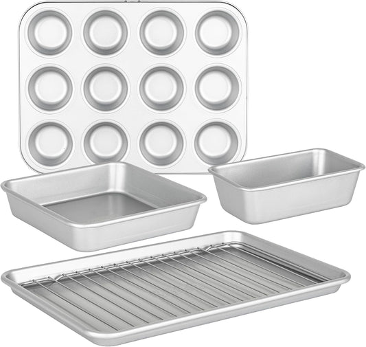Viking Premium Nonstick Ceramic Baking Pans Set - 5-Piece Heavy Gauge Bakeware | Oven Safe to 475°F, Silver