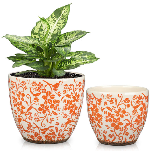 Vintage Flower Pot Rustic Plant Pot Large Ceramic Planters for Indoor Plants Pots with Drainage Shabby Chic Planter Pots for Succulents Cactus Herb Snake Plants Outdoor Garden, 7.6/5.5 Inch