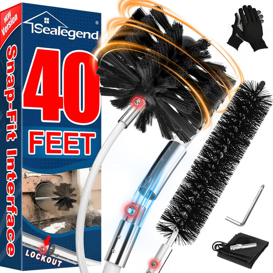 Sealegend 40 Feet Dryer Vent Cleaner Kit - Upgraded Flexible Brush with Drill Attachment for Easy Lint Removal