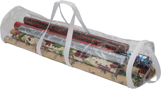 Simplify Clear Gift Wrap Storage Bag - Holds 30" Long Wrapping Paper Rolls | Zipper Closure | Red