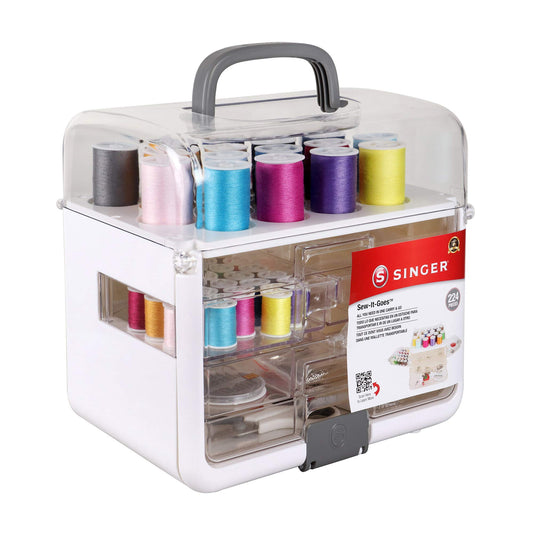 Singer Sew-It-Goes, 224 Piece - Sewing Kit & Craft Organizer - Sewing Case Storage with Machine Sewing Thread, White