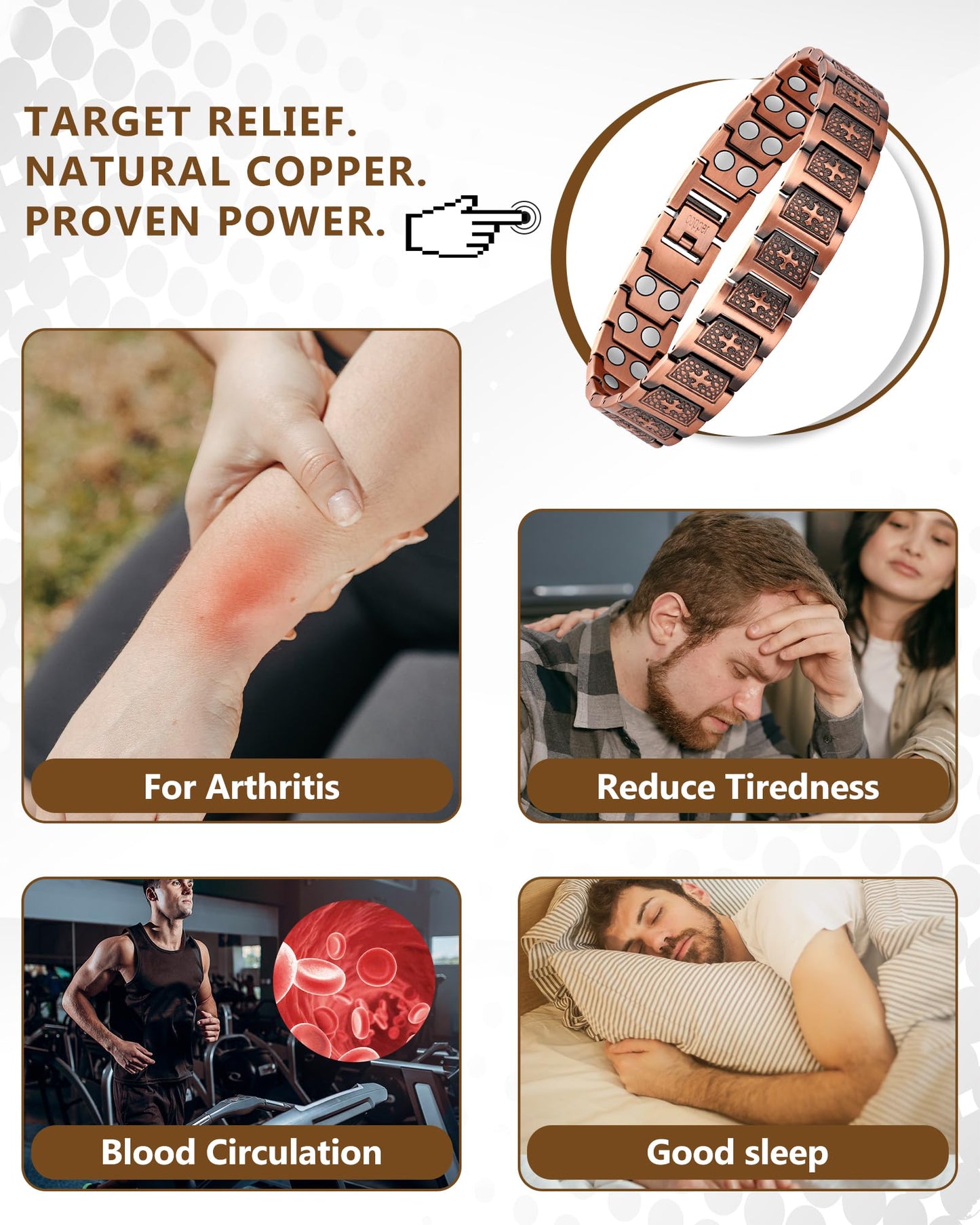 Feraco Copper Cross Bracelet for Men,Magnetic Therapy Cooper Christian Bracelets with 46 Magnets, Men's 99.99% Pure Copper Jewelry