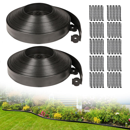 JERIA 2 Inch Tall 100 FT Garden Edging Kit with 120pcs Spikes, Plastic Edging for Landscaping