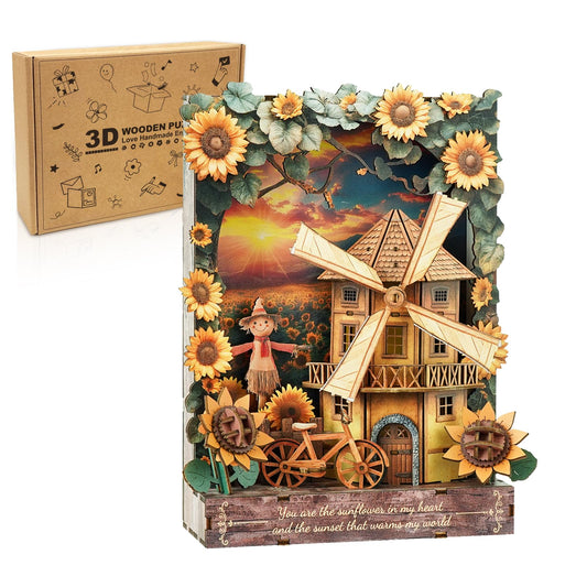 Cutywood 3D Wooden Puzzles for Adults - Sunflower DIY Kits for Adults with LED Light, Desk Decor 3D Wall Art Model Kits for Adult Gift for Nature Enthusiasts