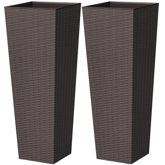 Acurax 32 Inch Tall Plastic Planters(Set of 2), Detachable Inner Pot & Drainage Holes, Outdoor Decorative Flower Pots for Large Plants, Trees, Patio, and Garden, Brown