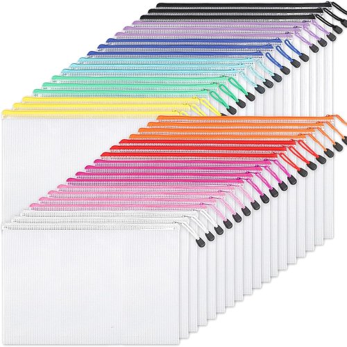 EOOUT Mesh Zipper Pouch Bags - 36pcs A4 Size Organizer in 11 Colors for Board Games & Office Supplies