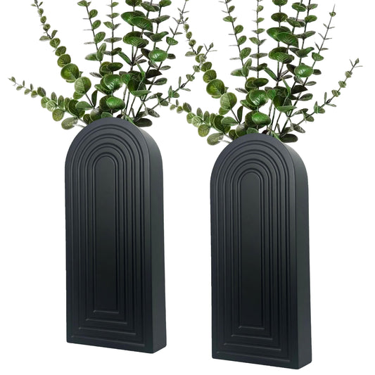 2 Pack Wooden Wall Vase Set - Boho & Modern Farmhouse Wall Decor, Hanging Planter for Indoor Plants & Flowers, Wood Mounted Art for Living Room, Bathroom, Hallway, Home Decor (Black, Medium)
