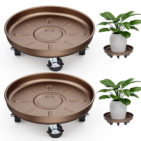 Parsagi Plant Saucer 12" Rolling Plant Caddy Rolling Plant Stand with Wheels – Heavy Duty Metal, Locking, Sturdy, Rust-Resistant Finish, and Easy to Move, 310 lb Capacity, 2 Pack
