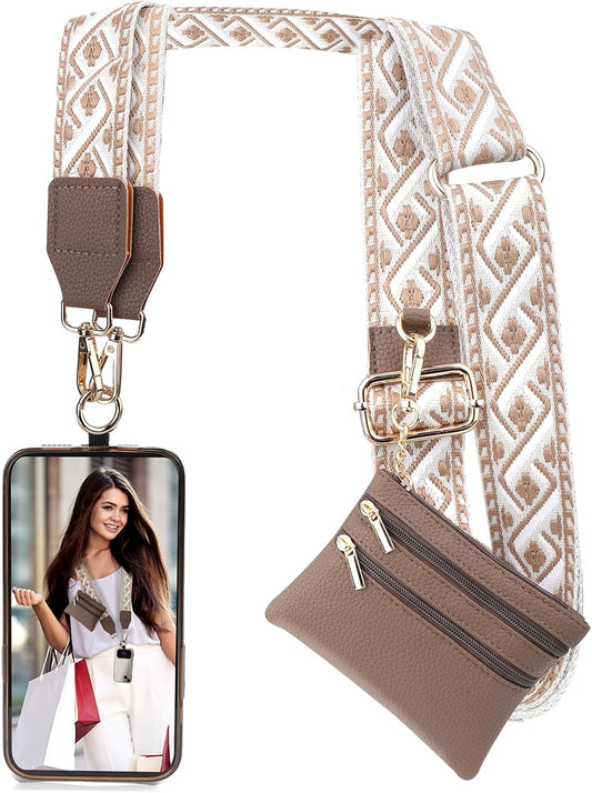 5 XANGNIER Clip and Go Strap for Phone with Wallet Crossbody, Phone Strap with Zippered Wallet, Adjustable Anti Theft