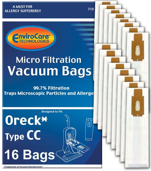 EnviroCare Replacement Micro Filtration Vacuum Cleaner Dust Bags for Oreck Type CC, XL. Fits All XL7, XL21, 2000's, 3000's, 4000's, 8000's, 9000's Series Model Upright Vacuum Cleaners 16 Pack
