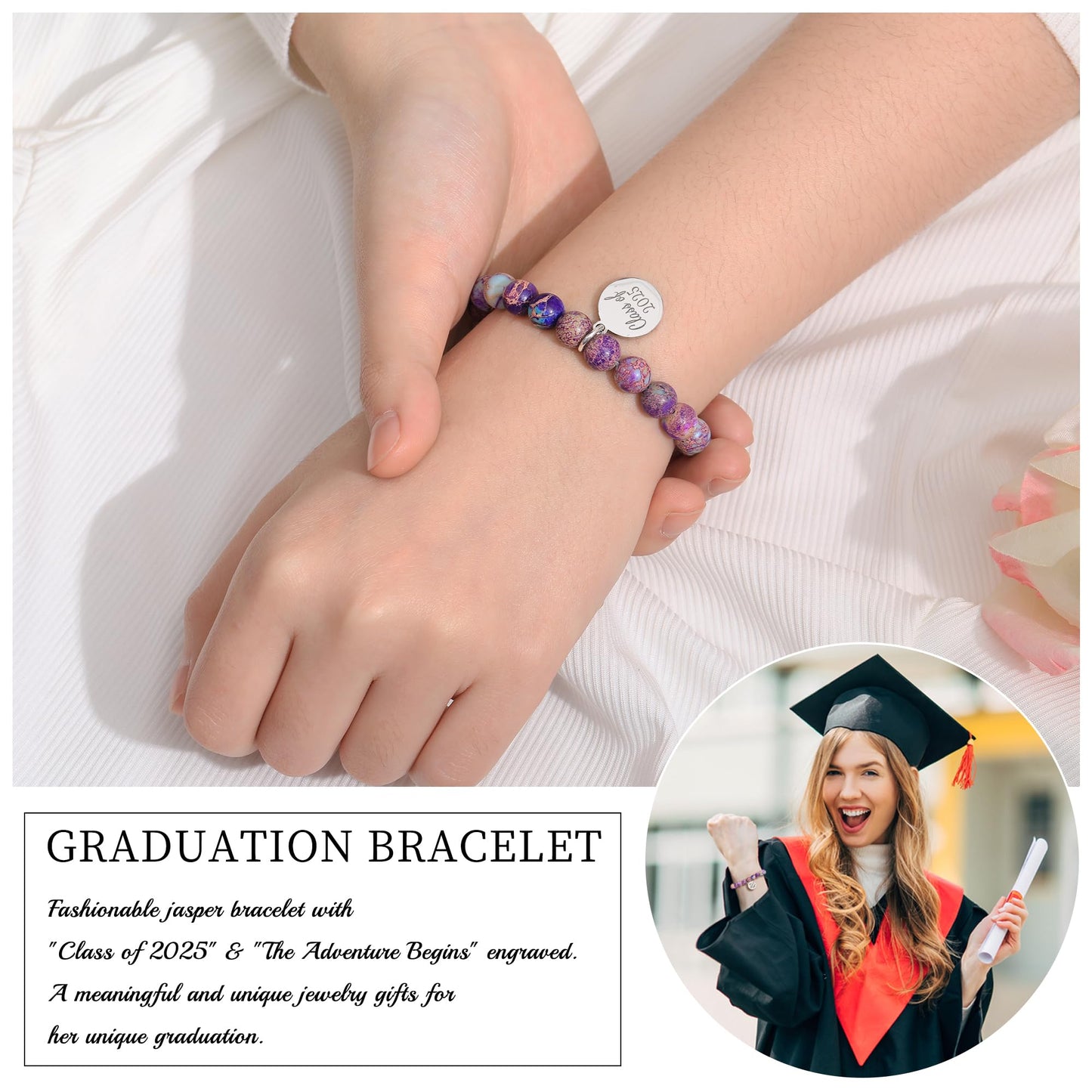 Sistble Graduation Gifts for Women Graduation Bracelets 2026 Niece Gifts from Aunt Class of 2026 Engraved 5th 8th High School Inspirational Gift Jasper Beaded Jewelry for Teens