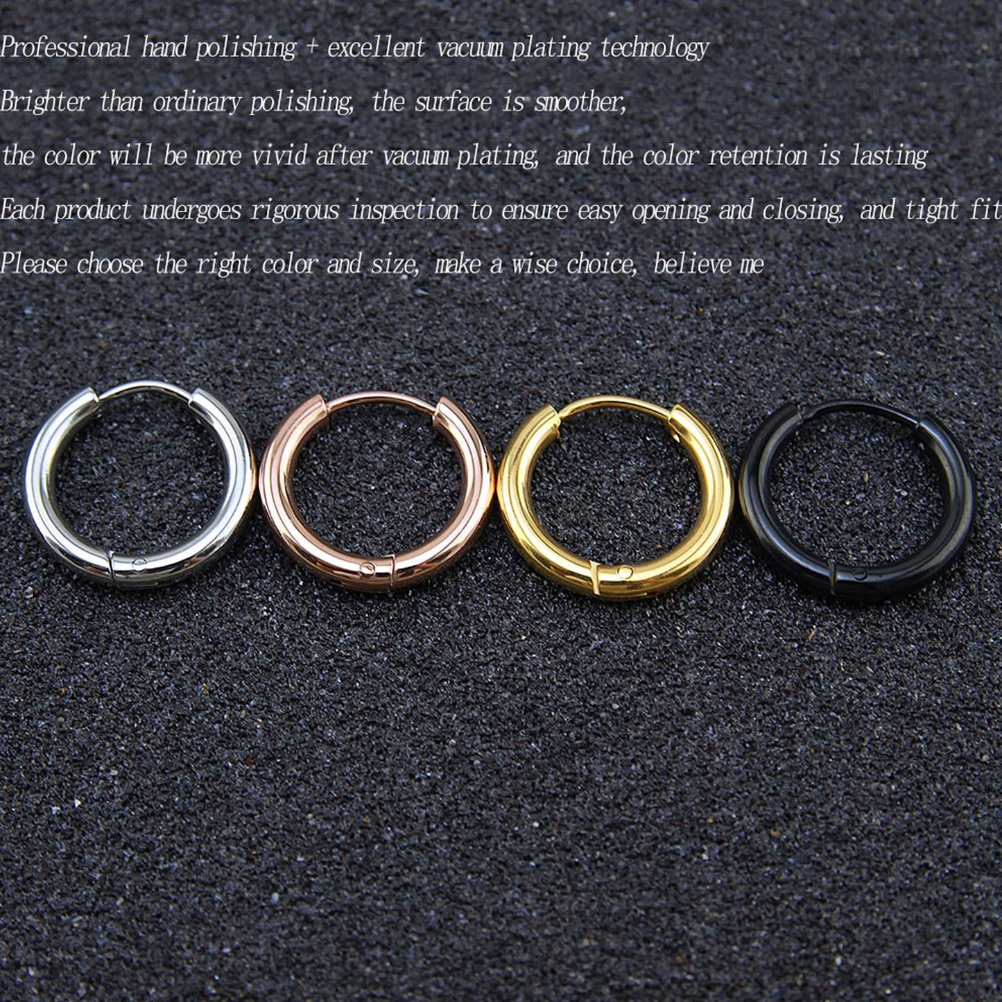 316L Surgical Stainless Steel Huggie Hoop Earrings 10mm Hypoallergenic Earrings Hoop Cartilage Helix Lobes Hinged Sleeper Earrings For Men Women(C05:10mm Rose Gold+Gold+Silver+Black(8pcs))