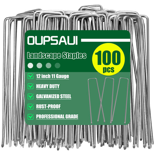 12 Inch Galvanized Landscape Staples Stakes, 25/50/100/200pcs Garden Metal Stakes for Weed Barrier Fabric, Fence Stakes, Tent Stakes, Christmas Decorations (100pcs)