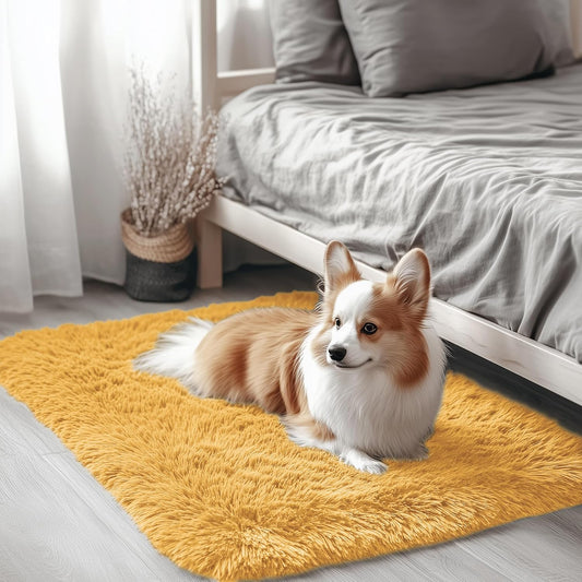 OLANLY Soft Fluffy Shaggy Bedside Rug - Machine Washable 2x3 Entryway Carpet in Mustard Yellow