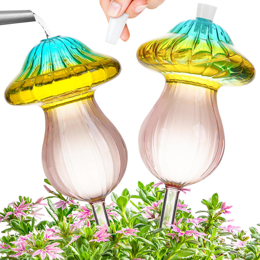 11 oz Large Plant Watering Globes, Glass Self Watering Globes, Gradient Color Mushroom Self Watering Planter Insert, Vacation Plant Watering Devices, Automatic Watering Bulbs (Large-2 Pack)