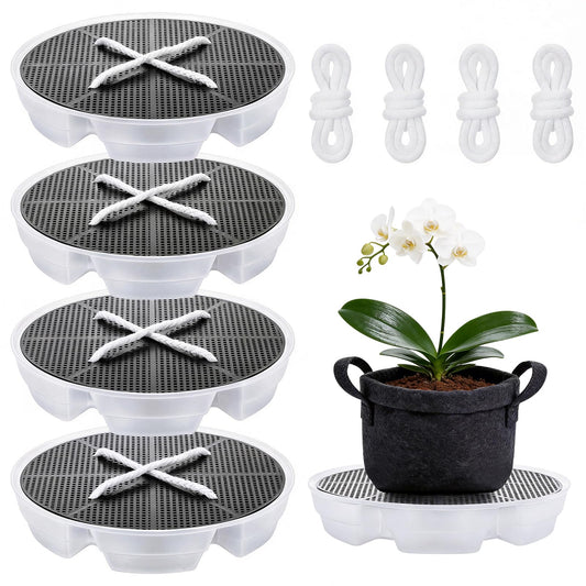 Yimomoyi 4 Pack Self-Watering Fabric Pot Base - Auto-Irrigation System Plant Saucer, Auto Watering Plant Water Tray Self Watering System for Indoor Greenhouse Grow Tent Garden