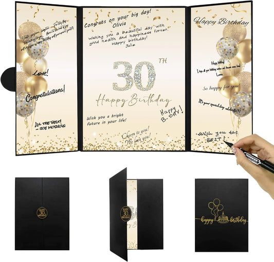 DARUNAXY 30th Birthday Party Decorations - Alternative Signature Guest Book | Black Gold Theme