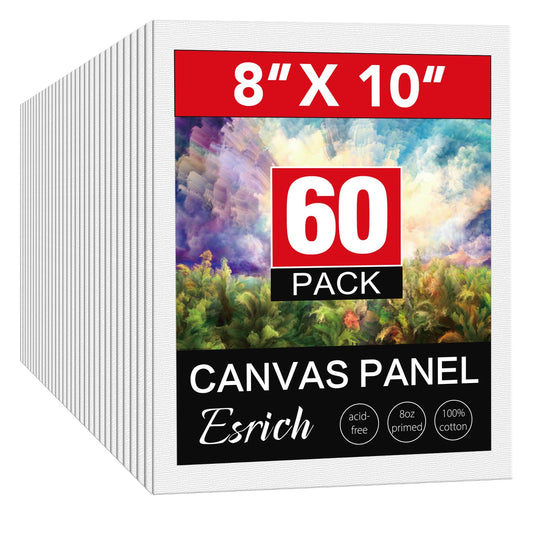 ESRICH 8x10 Canvas for Painting, 60 Pack Canvas Boards for Painting, Blank Canvases for Adult & Kids-Cotton Primed Painting Canvas Panels for Oil, Watercolor, Acrylic, Tempera.