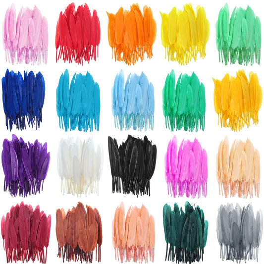 1000 Pcs Colorful Goose Natural Feathers Rainbow 4-6 Inches Feathers Colored Feathers for Crafts DIY Art Jewelry Making Decorations Supply, 20 Colors