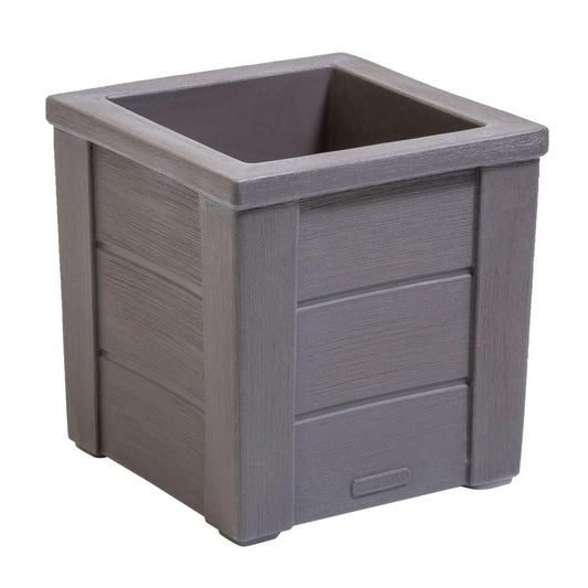 Step2 Lakewood Square Planter, Large Planters for Outdoor Plants, Gardening and Flower Pot for Patio or Porch, Efficient Drainage, Durable Plastic, Dark Cedar, 1-Pack