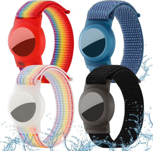 Ztobny 1 2) 4 Pack, (Black/Blue/2 Waterproof Bracelet for Airtag (Gen & Kids Soft Nylon Hidden Air Tag Wristband Full