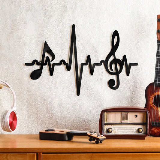 Blulu Metal Music Notes Wall Decor Sign Vintage Musical Heartbeat Wall Art Hanging Note Sign Treble Clef Decorations for Studio Bedroom Gallery Bar Birthday Party 15.75 x 9.04 Inches(Black)