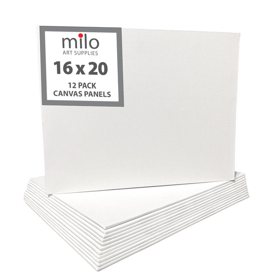 milo Canvas Panel Boards for Painting | 16x20 inches | 12 Pack of Flat Canvas Panels, Primed & Ready to Paint Art Supplies for Acrylic, Oil, Mixed Wet Media, & Pouring, Bulk Painting Party Pack