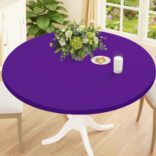 Smiry Round Spandex Tablecloth, Elastic Fitted Washable Tablecloths for 57"-68" Tables, Waterpoof Stretch Picnic Table Cover for Dining, Indoor and Outdoor, Purple