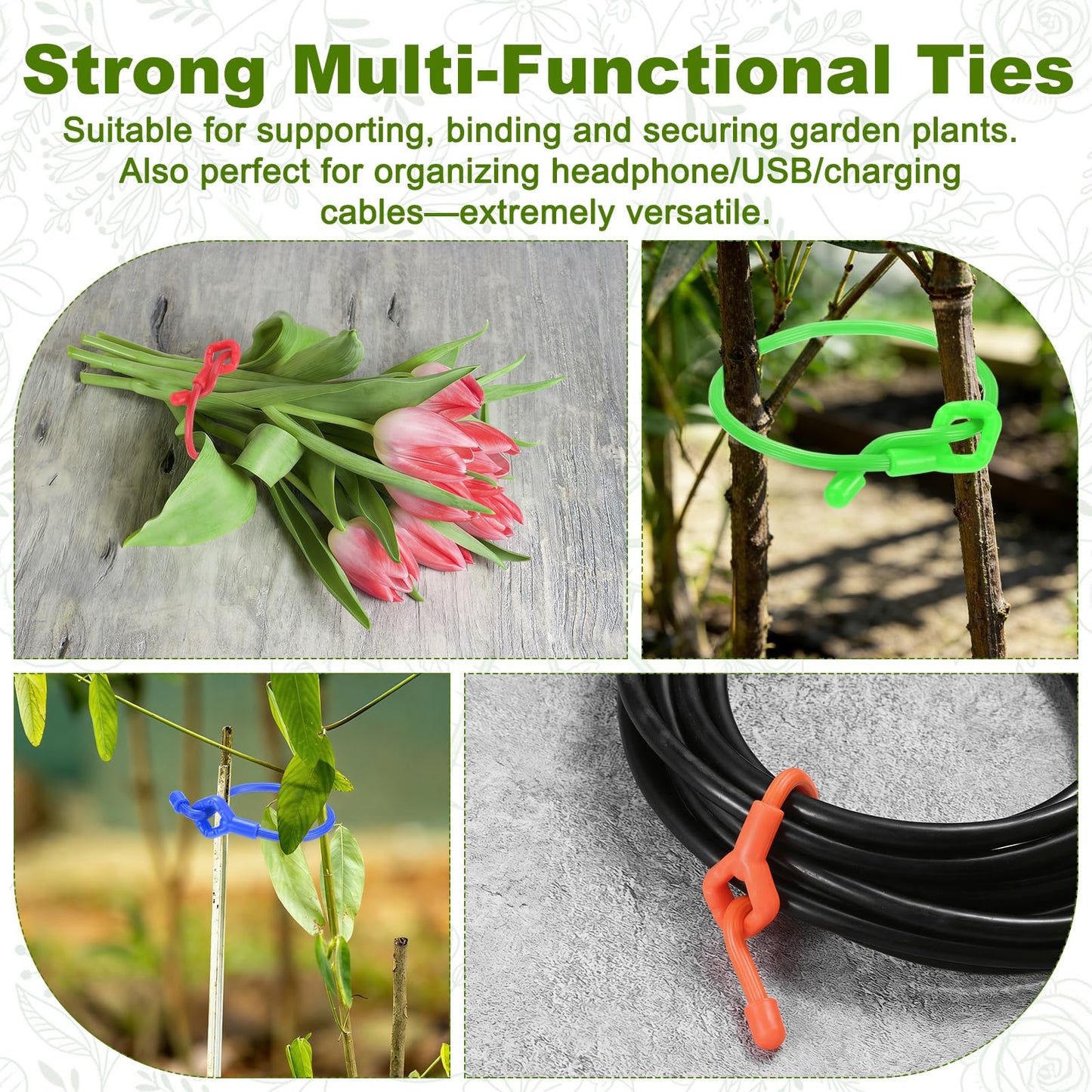 M METERXITY 12-Pack Adjustable Plant Ties, 12inch/30.48cm Silicone Flexible Multi-Function Sturdy Garden Twist Tie for Plant Support/Tree/Shrub/Vine, Reusable Support Twine [Green]