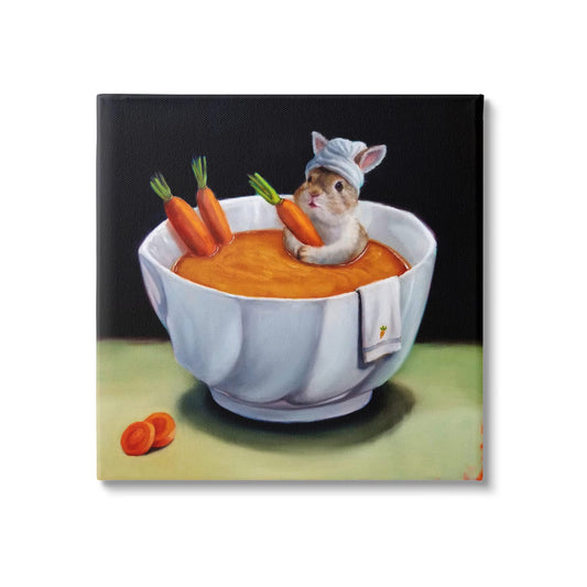 Stupell Industries Bunny Rabbit Carrot Vegetable Soup Bath Animal Portrait Canvas Wall Art, Design by Lucia Heffernan
