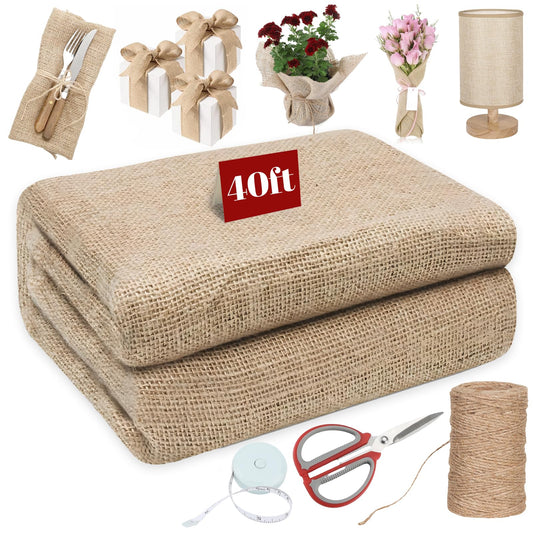Himake 40" x 40 feet Burlap Fabric Roll, Burlap Tree Wrap, Natural Jute Garden Fabric for Outdoor Plant Cover, Weed Barrier Cloth, Landscaping, DIY Crafts, Gardening & Rustic Christmas Party Decor