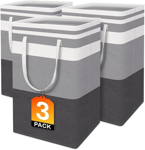 BlissTotes Laundry Basket - Waterproof & Collapsible Hamper with Easy Carry Handles | 75L Gradient Grey 3-Pack