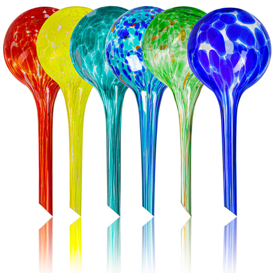 Plant Watering Globes Set of 6 – Small Glass Self Watering Bulbs for Indoor & Outdoor Plants – Multicolor Passive Watering Devices for Short-Term Soil Moisture Support