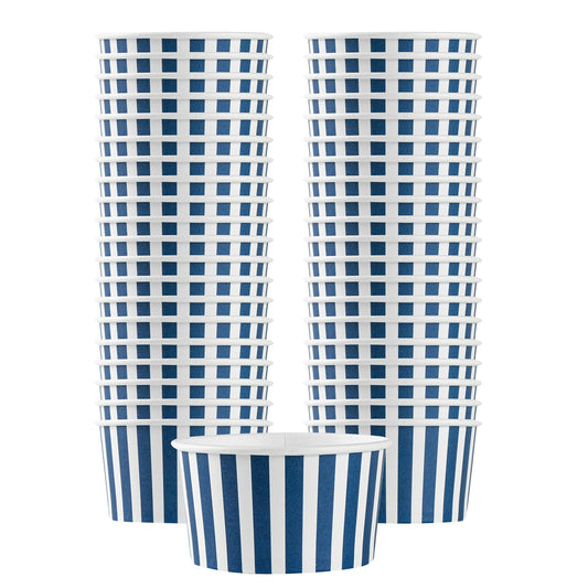Restaurantware Coppetta 8 Ounce Dessert Cups, 200 Disposable Ice Cream Cups - Lids Sold Separately, Sturdy, Blue And White Paper FroYo Bowls, Striped, For Hot And Cold Foods, Perfect For Gelato