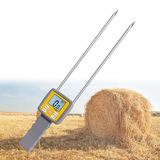 Hay Moisture Tester, Portable Hay Moisture Meter with Probe & Backlight LCD Display for Hay, Froage Grass, Leymus Chinensis, Alfalfa and Other Hays Moisture Testing