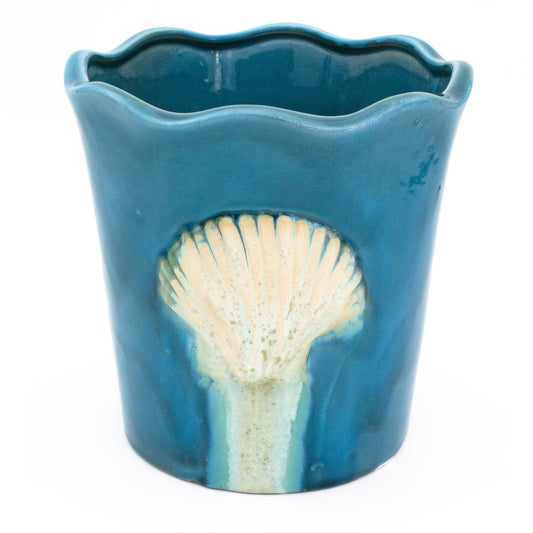 Euro Ceramica Ocean Grotto Seashell Scalloped Planter – 8” Decorative Ceramic Planter Pot with Drainage Hole | Nautical Coastal Decor for Indoor & Outdoor Plants