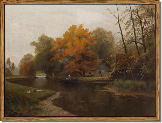 Vintage Autumn Floating Framed Canvas Wall Art - Nature Landscape Print for Living Room | 12x16 Inch