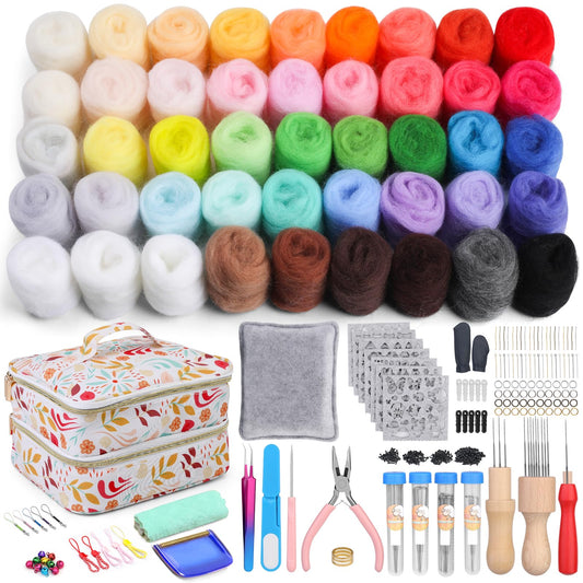 Veroave 385 PCS Needle Felting Kit, Complete Needle Felting Tools and Supplies, with 45 Colors Wool Roving, Wool Felt Tools and Felt Molds for Home Decoration Felted Animal