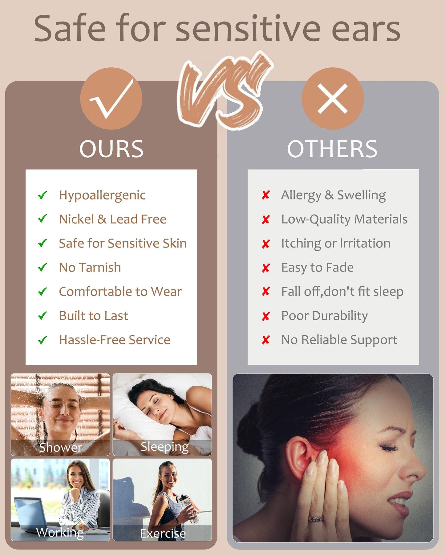 6 Pairs Stud Earrings Set, Hypoallergenic Cubic Zirconia Earrings 316L Stainless Steel CZ Earrings 3-8mm (Emerald CZ)