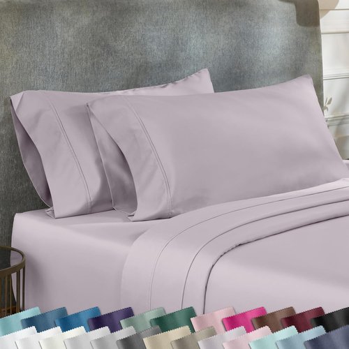 California Design Den Pillowcase Set - 400 Thread Count 100% Cotton Sateen, Soft & Breathable | Queen Size, Dusky Lavender Grey